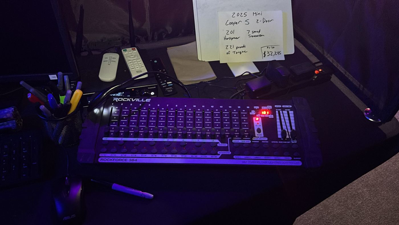 Show control console and lighting desk